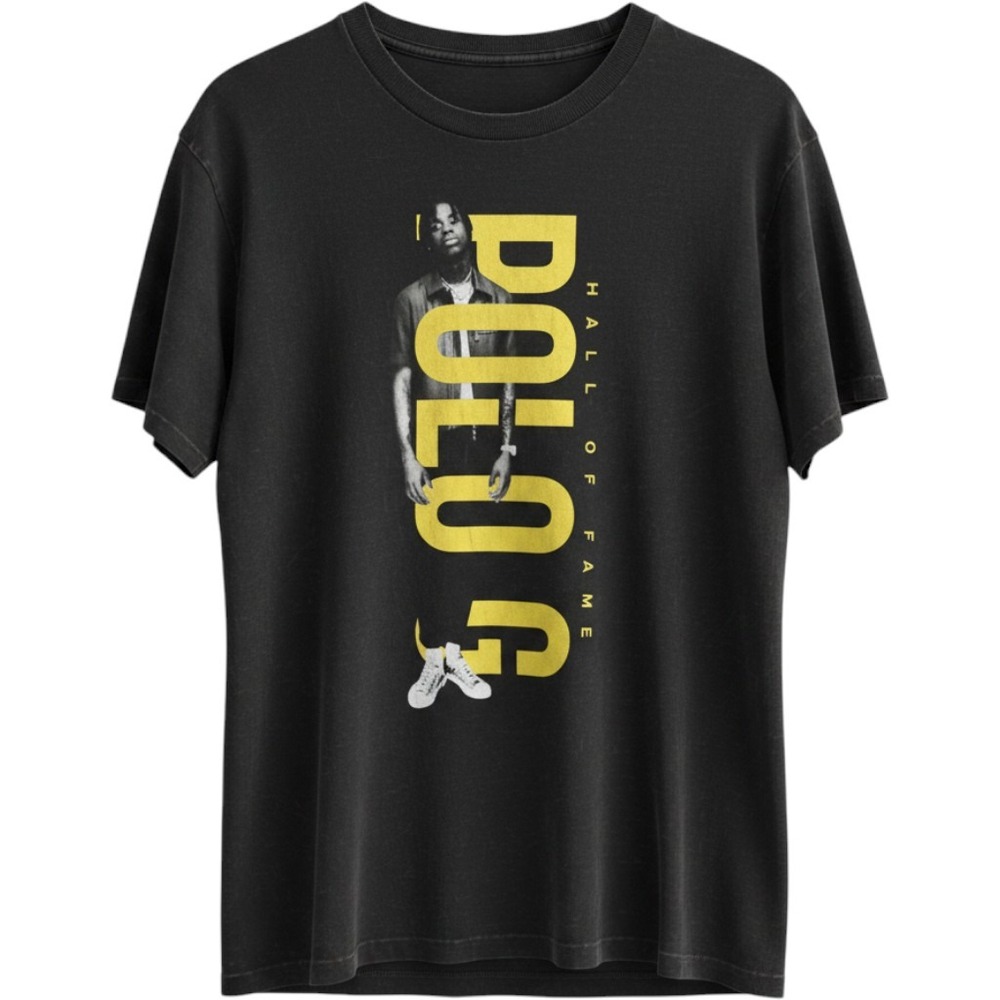 Polo G Hall of Fame Graphic T-Shirt Black Yellow Mens Large Short Sleeve Cotton